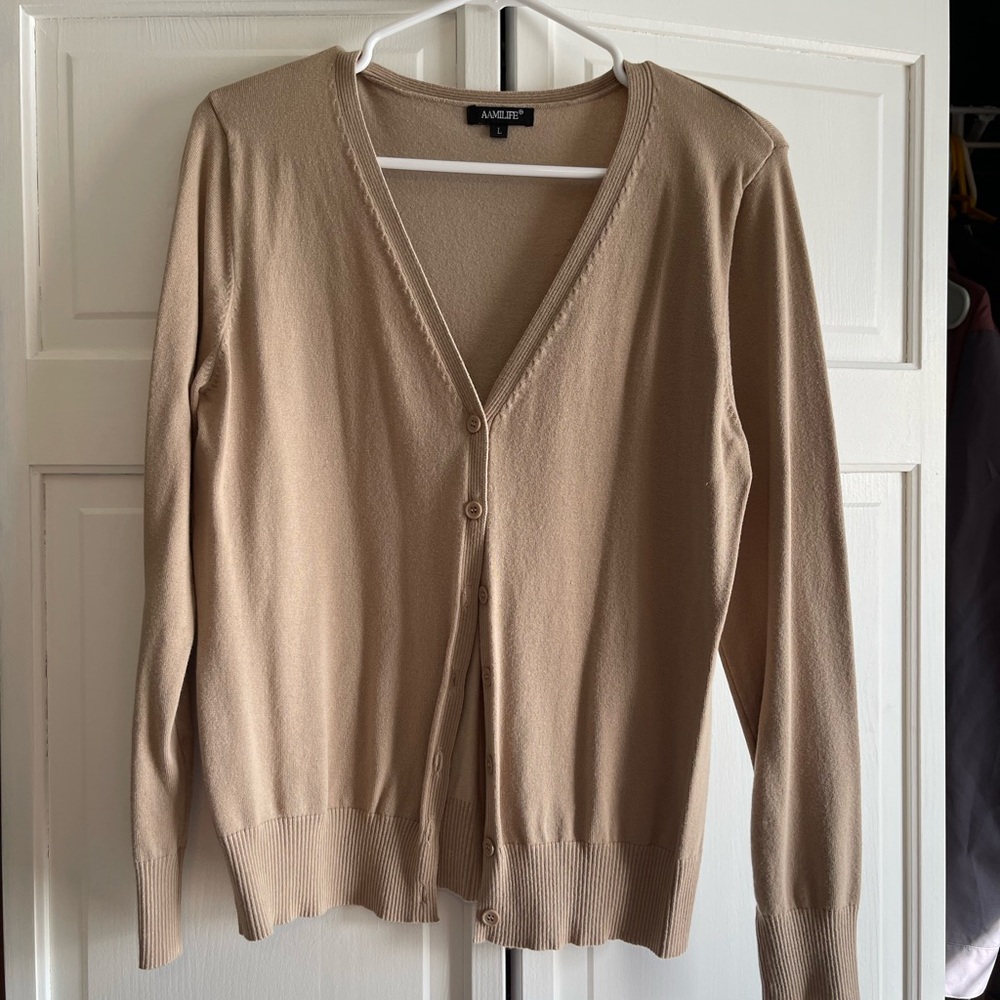 Angels Women's Beige Button-Up Cardigan